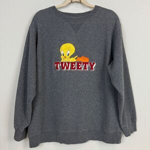 Warner Bros Studio Store Tweety Embroidered Sweatshirt Grey L
